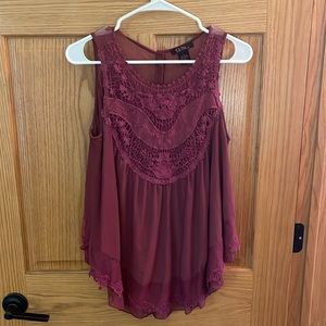 It’s Pink brand crocheted front and trim sleeveless dress top.